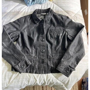 Chico's Platinum Black Jean Jacket Size 1 Button Up High Collar Long Sleeve